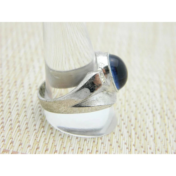 Art Deco Sterling Ring Clark Coombs Blue Glass Cabochon CZ VTG Men's Ring 11 - Picture 2 of 6